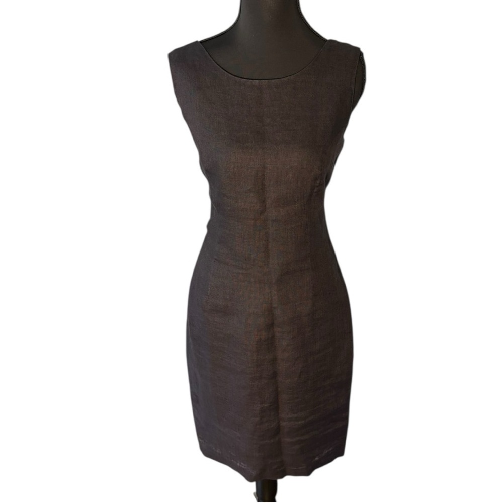 Black Sheath Dress Women’s 8 100% Linen Lined Sleeveless Little Black Dress